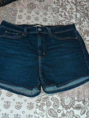 Women’s Dark Blue Denim Jean Shorts - Classic Mid-Rise
